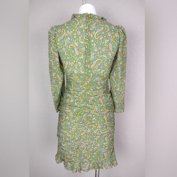VERONICA BEARD Shala Ruched Paisley Ruffle Dress Size 4 - Picture 4 of 16